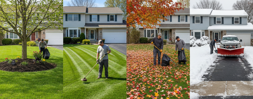 D Plus Landscaping crew working on a residential property in Buffalo, NY