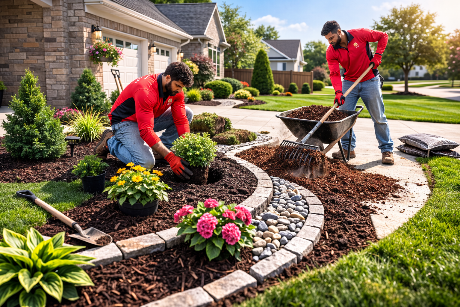 Mulch, stone, and planting installation in Buffalo NY